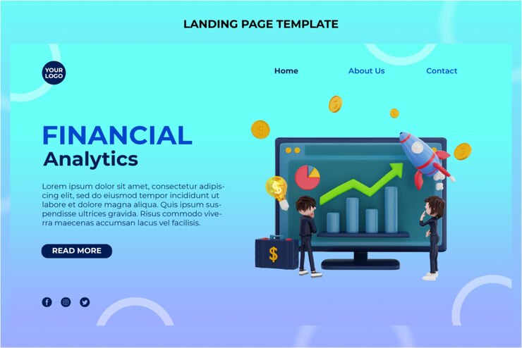 PSD 3d rendering finance character illustration landing page template premium psd