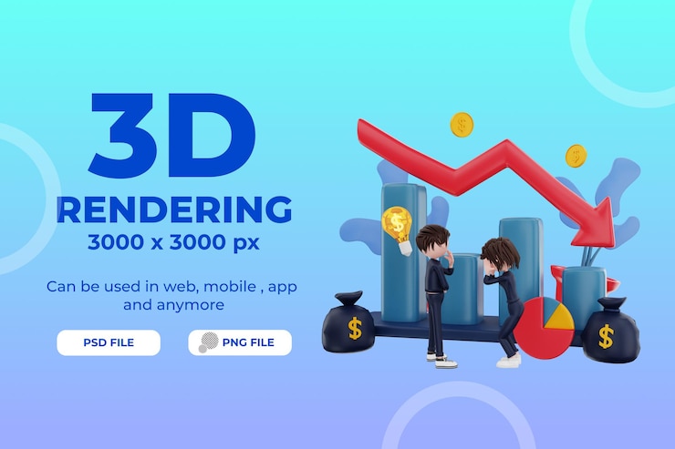 PSD 3d rendering finance character illustration object premium psd