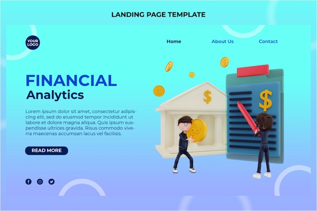 3d-rendering-finance-charakter-illustration-landing-page-vorlage premium-psd