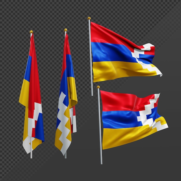 PSD 3d-rendering flagge der republik artsakh flattert und flattert nicht