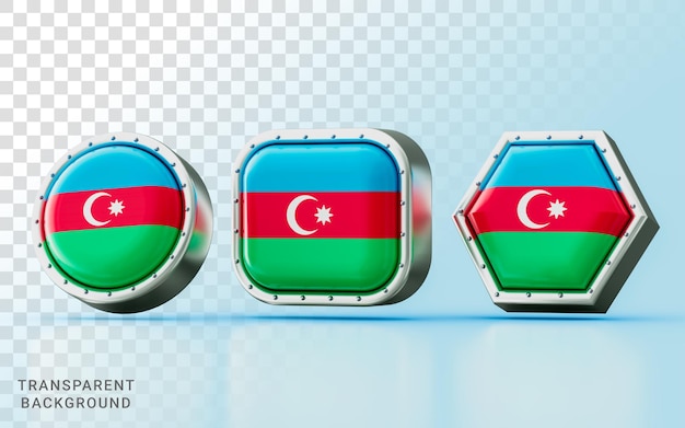 3d-rendering flaggenzeichen aserbaidschans in drei verschiedenen formen rahmen kreis quadratisch und sechseckig