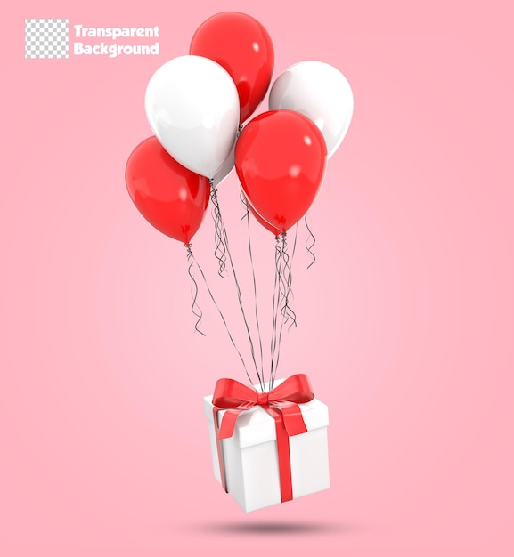 3D-Rendering Fliegende Geschenkbox mit Luftballons