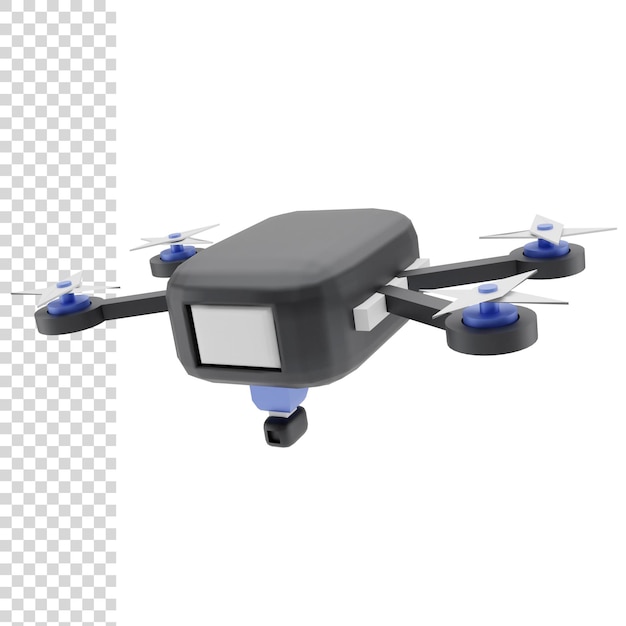 3d rendering flying drone camera with black and blue color