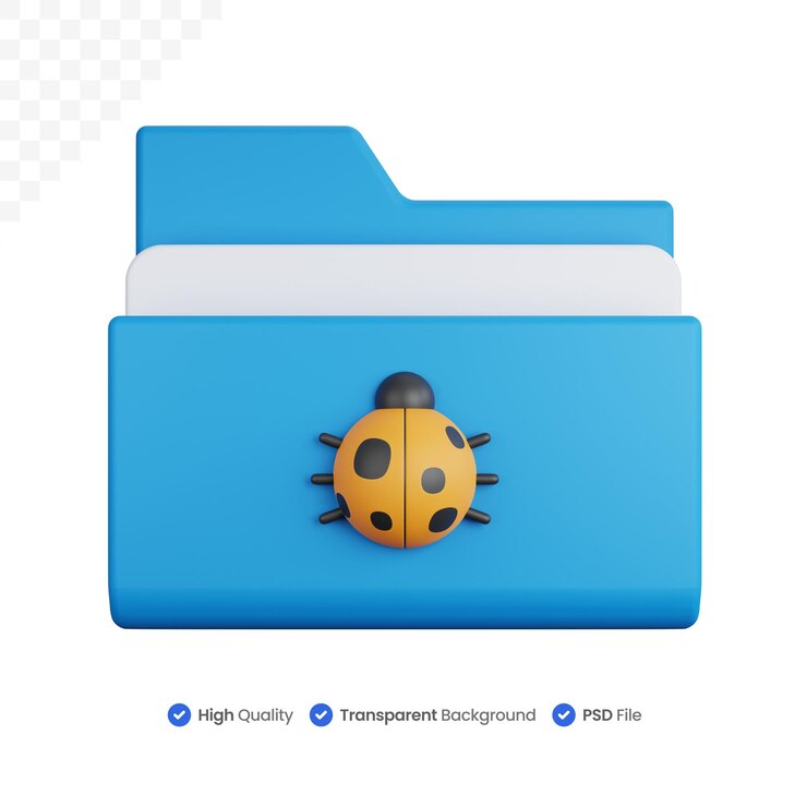 PSD 3d rendering folder infected malware isolated