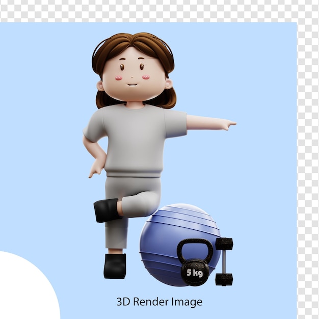 3d-rendering frauentraining mit yogaball