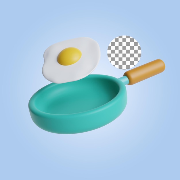 PSD 3d rendering fried egg illustration avec une cuillère en bois