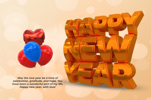 3D-Rendering Frohes neues Jahr 2024 goldene 3D-Texteffekt-Banner-Design-Vorlage