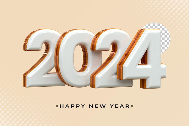 3D-Rendering Frohes neues Jahr 2024 goldene 3D-Texteffekt-Banner-Design-Vorlage