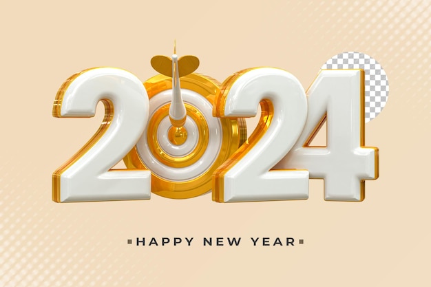 3D-Rendering Frohes neues Jahr 2024 goldene 3D-Texteffekt-Banner-Design-Vorlage