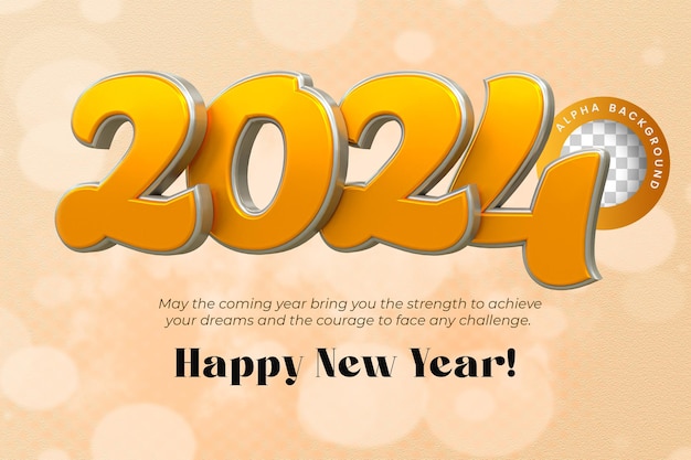 3D-Rendering Frohes neues Jahr 2024 goldener 3D-Texteffekt mit Social-Media-Banner-Design-Vorlage