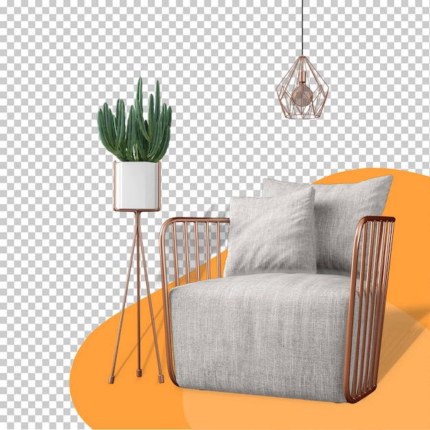 3D-Rendering für Sessel und Pflanzenmodell