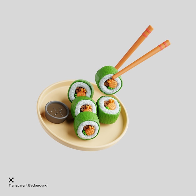 3d rendering futomaki salmón y aguacate rollos de sushi japoneses tradicionales