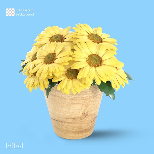 3d-rendering gelbe gerbera-blumen