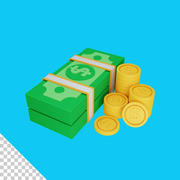 3d-rendering geld und münzen isoliert. nützlich für geschäfts- und finanzdesignillustration