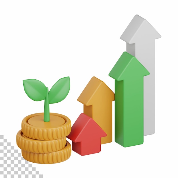 PSD 3d-rendering-gewinn isoliert nützlich für geschäftsanalysen, web-geld- und finanzdesign-element