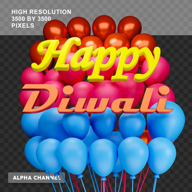 3d-rendering glücklicher diwali-text mit ballon