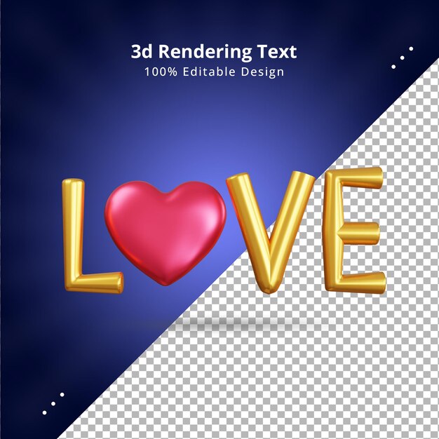 3d-rendering gold liebestext zum valentinstag