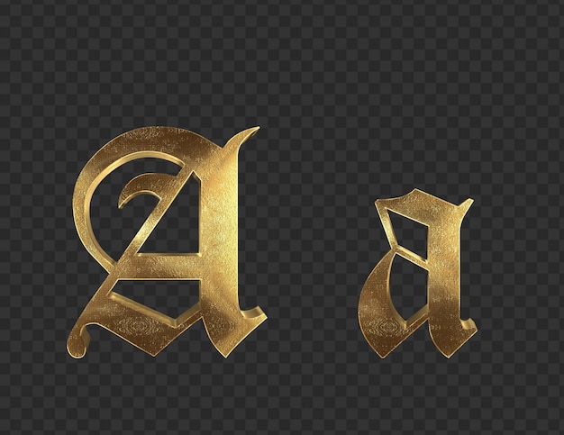 3D-Rendering Goldene Klein- und Großbuchstaben