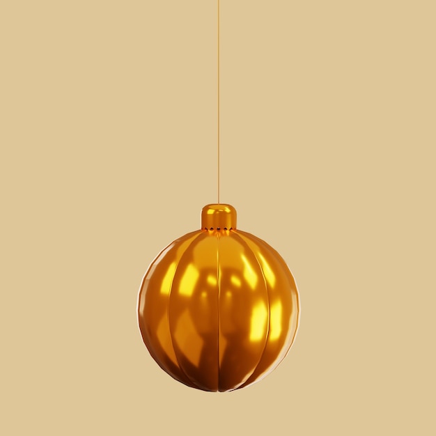 3D-Rendering Goldene Weihnachtskugel, die an einer Schnur hängt