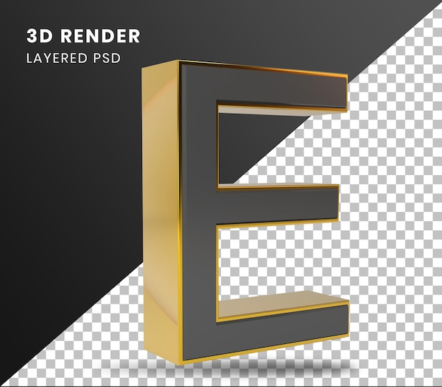 3D-Rendering Goldenes Alphabet E isoliert
