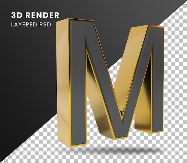 3D-Rendering Goldenes Alphabet M isoliert