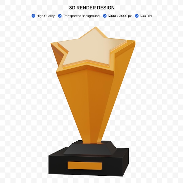 PSD 3d-rendering goldstar-trophäe isoliert