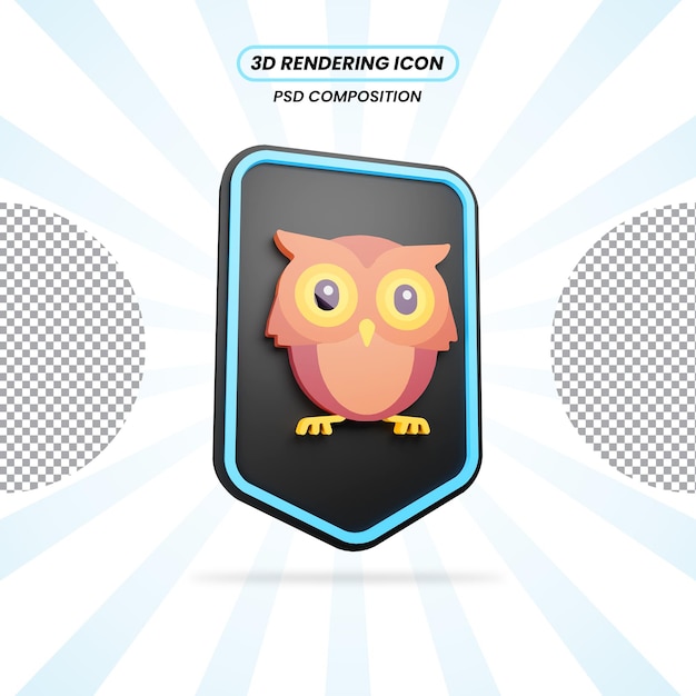 3d, rendering, gufo, uccello, isolato, icon