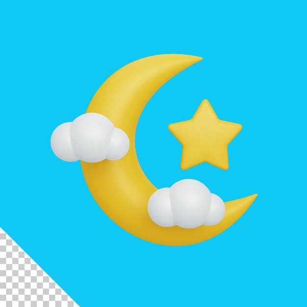 3d-rendering halbmond und stern mit wolke isoliert nützlich für islam ramadan design