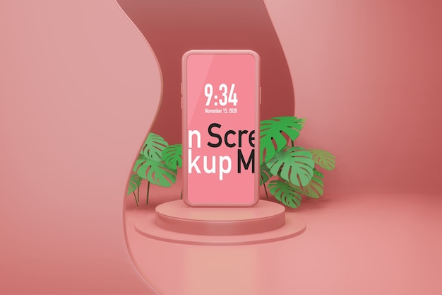 3D-Rendering-Handy-Modell mit Baumblättern