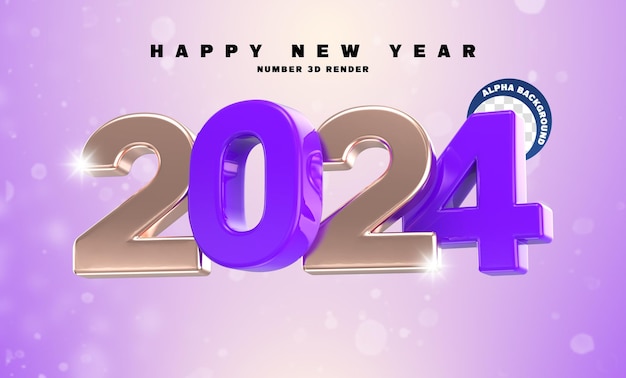 3d rendering happy new year 2024 3d text effect banner design template