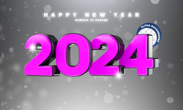 3d-Rendering Happy New Year 2024 3d-Text-Effekt-Banner-Design-Vorlage