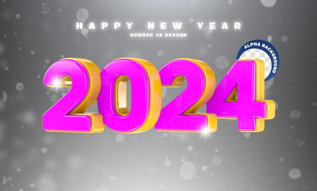 3d-Rendering Happy New Year 2024 3d-Text-Effekt-Banner-Design-Vorlage