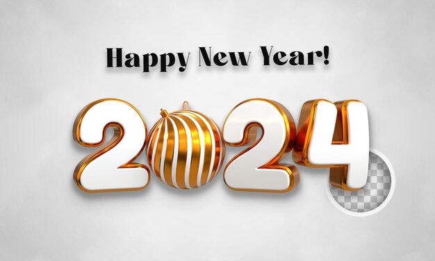 3d rendering Happy new year 2024 gold 3d text effect banner design template