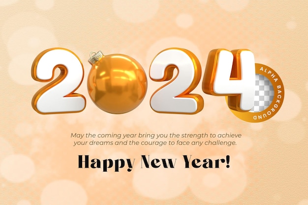 3d rendering Happy new year 2024 gold 3d text effect banner design template