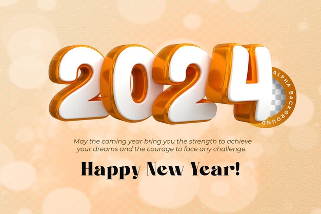 3d rendering happy new year 2024 gold 3d text effect banner design template