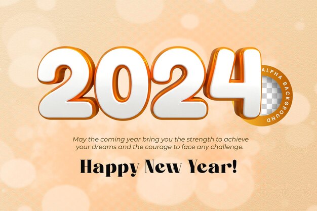 3d rendering Happy new year 2024 gold 3d text effect banner design template