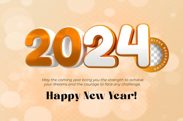 3d rendering Happy new year 2024 gold 3d text effect banner design template