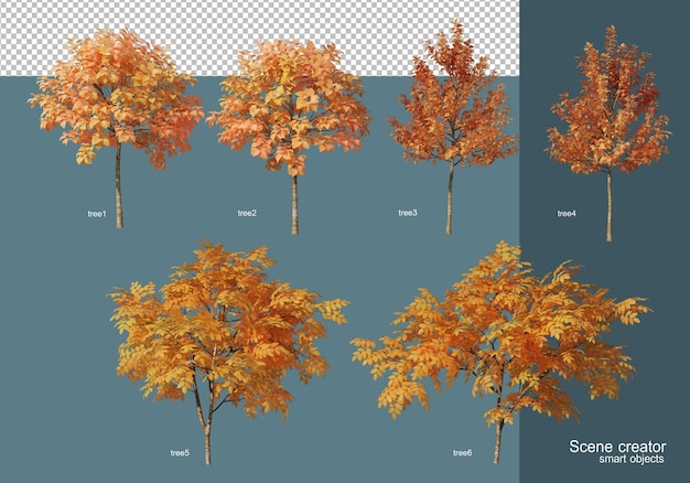 3D-Rendering-Herbstbaumanordnung
