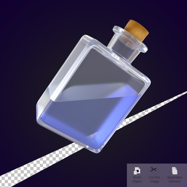 PSD 3d-rendering hexe blaue trankflasche