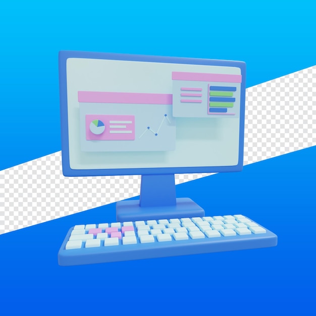 3D-Rendering-Icon-Computer mit Business Analytics