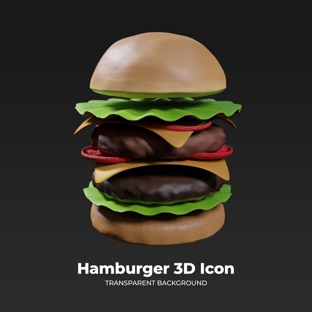 3d rendering icon cute delicious beef and cheese hamburger psd (icônico bonito de renderização em 3d)