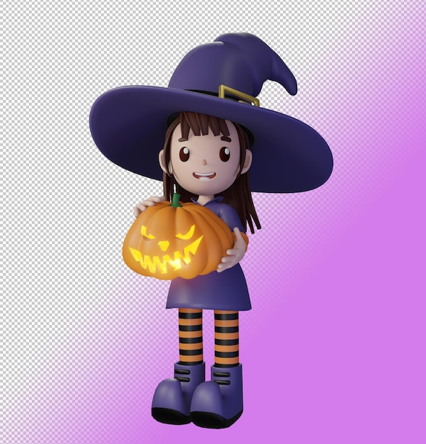 3D-Rendering-Illustration einer niedlichen Hexe, die für Halloween geeignet ist