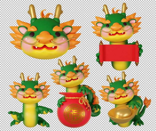 3D-Rendering-Illustration süßer chinesischer Drache unter den Sternzeichen Transparenter Hintergrund