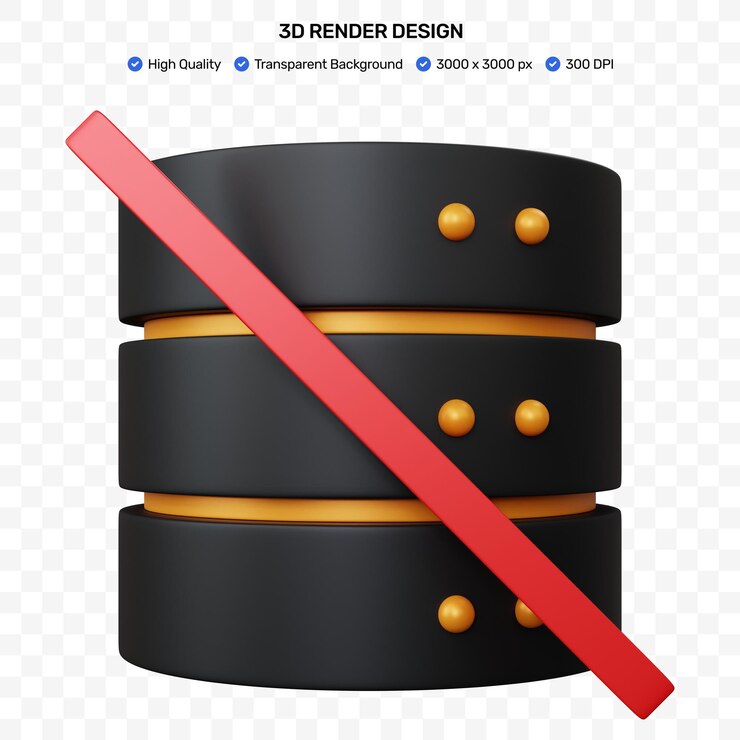PSD 3d rendering ilustración bloque de base de datos negro aislado