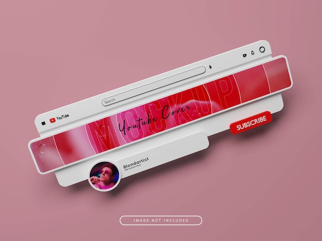 3d rendering interfaccia youtube copertina o mockup banner