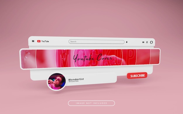 3d rendering interfaccia youtube copertina o mockup banner