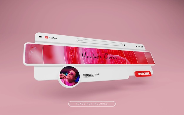 3d rendering interfaccia youtube copertina o mockup banner