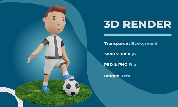 PSD 3d-rendering junge mit ballfußball