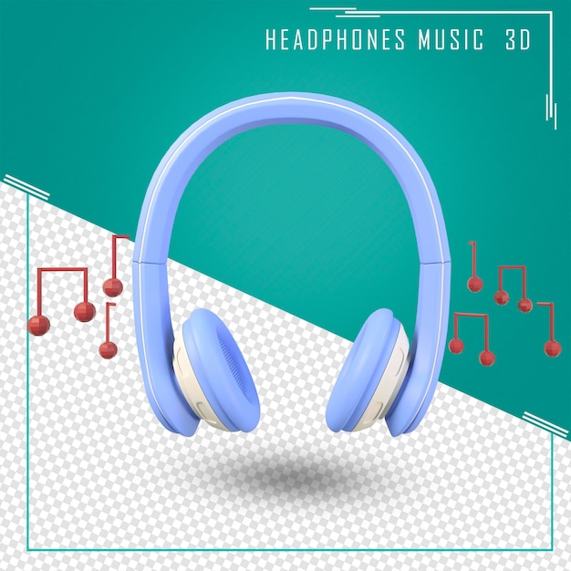 3D-Rendering-Kopfhörer mit roten Elementen und Musiknoten