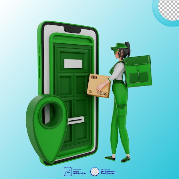 3D-Rendering Kurier mit Liefertasche und Karten